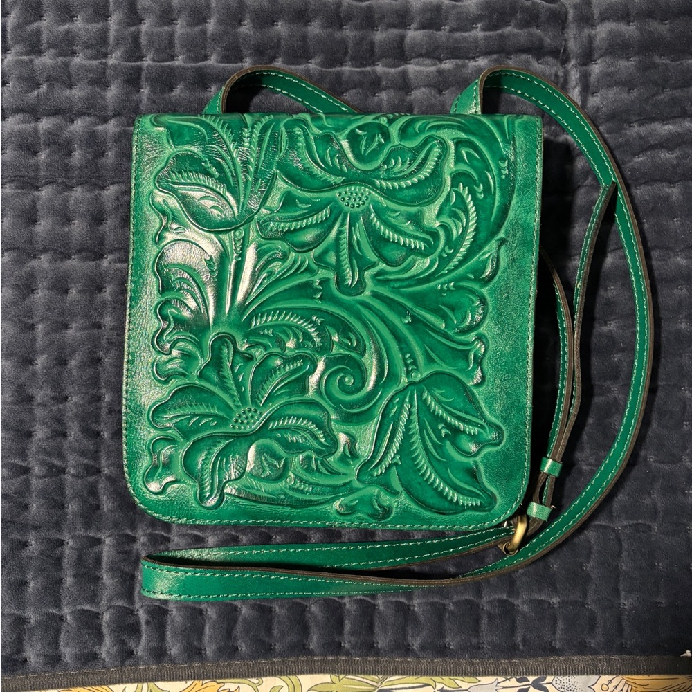 Green Tooled Leather Crossbody Bag - Unbranded